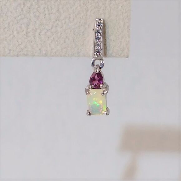 Opal, Garnet & White Topaz Earrings - Picture 3 of 6